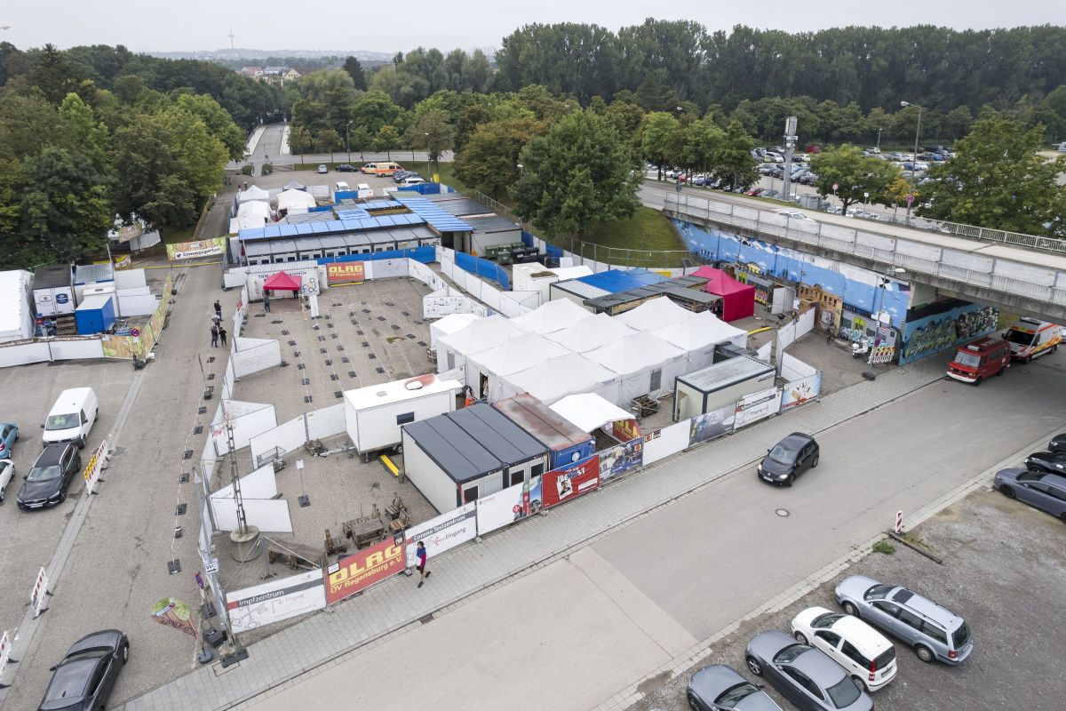 Fotografie: Drohnenaufnahme Test- und Impfzentrum am Dultplatz