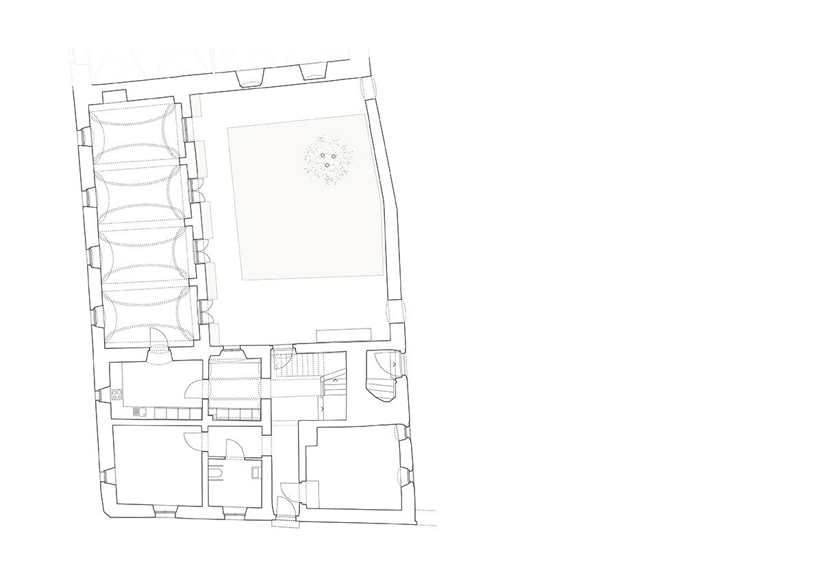 Plan - Dargestellt ist das Erdgeschoss des Schreiberhauses vom St. Katharinenspital 