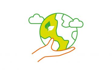 Icon Klimaschutz - Hand hält stilisierte Erde mit Blättern als Symbol für Klimaschutz
