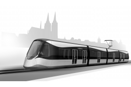 Grafik (schwarz-weiß): Entwurf der neuen Stadtbahn.