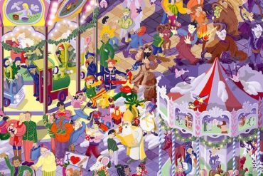 Grafik - Wimmelbild vom Regensburger Christkindlsmarkt