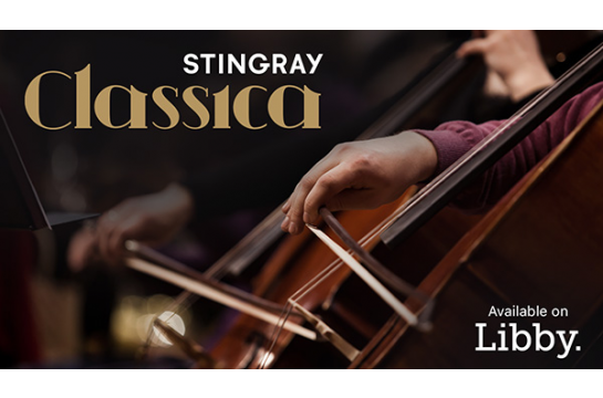 Foto von einem Geigespieler mit dem Schriftzug "Classica - available on Libby"